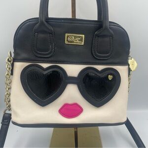 Luv Betsey by Betsey Johnson Black and Cream Handbag with Heart Design. Used.